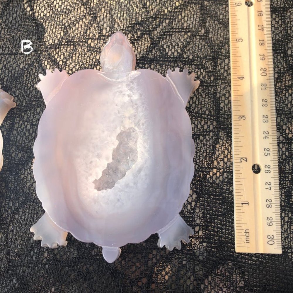 3.75"  Angel Aura Agate Geode Sea Turtle Carve - Picture 2 of 2